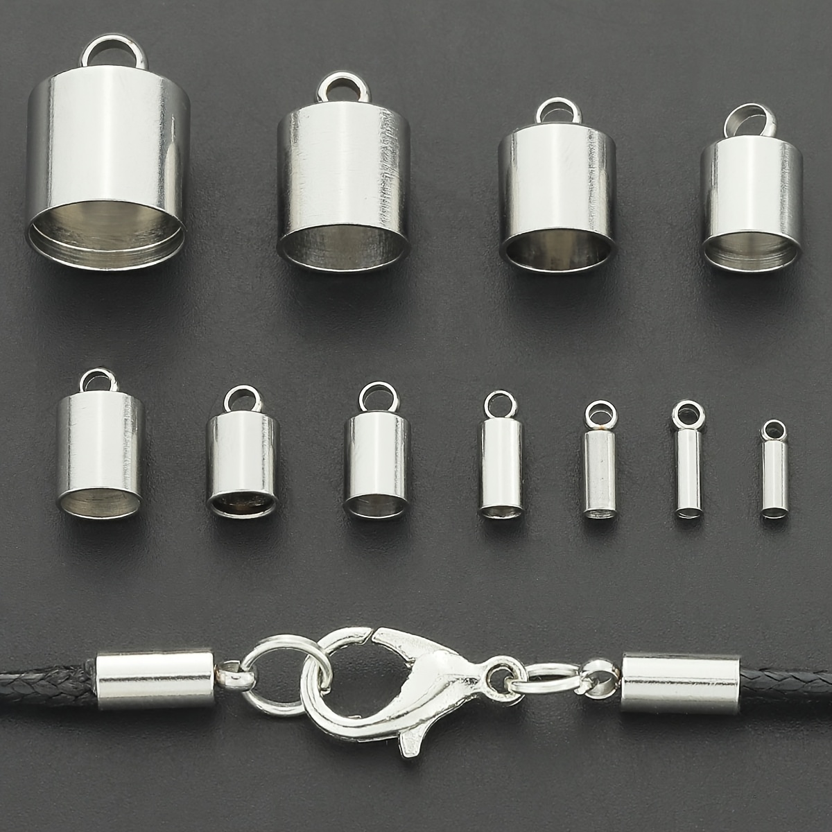12pcs Stainless Steel Enamel Tassel Cap Cord Clasp Hook Connectors